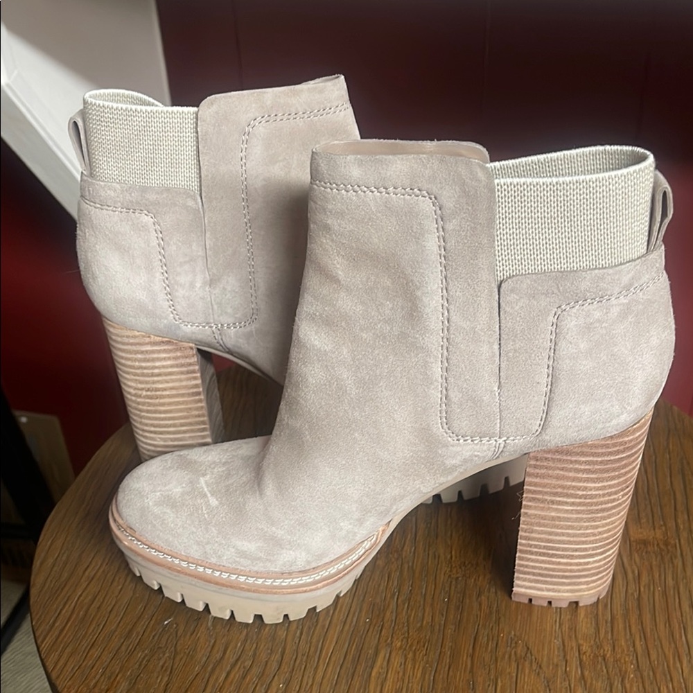 Vince Camuto Cream Heeled Boots with Suede Finish - Picture 9 of 12